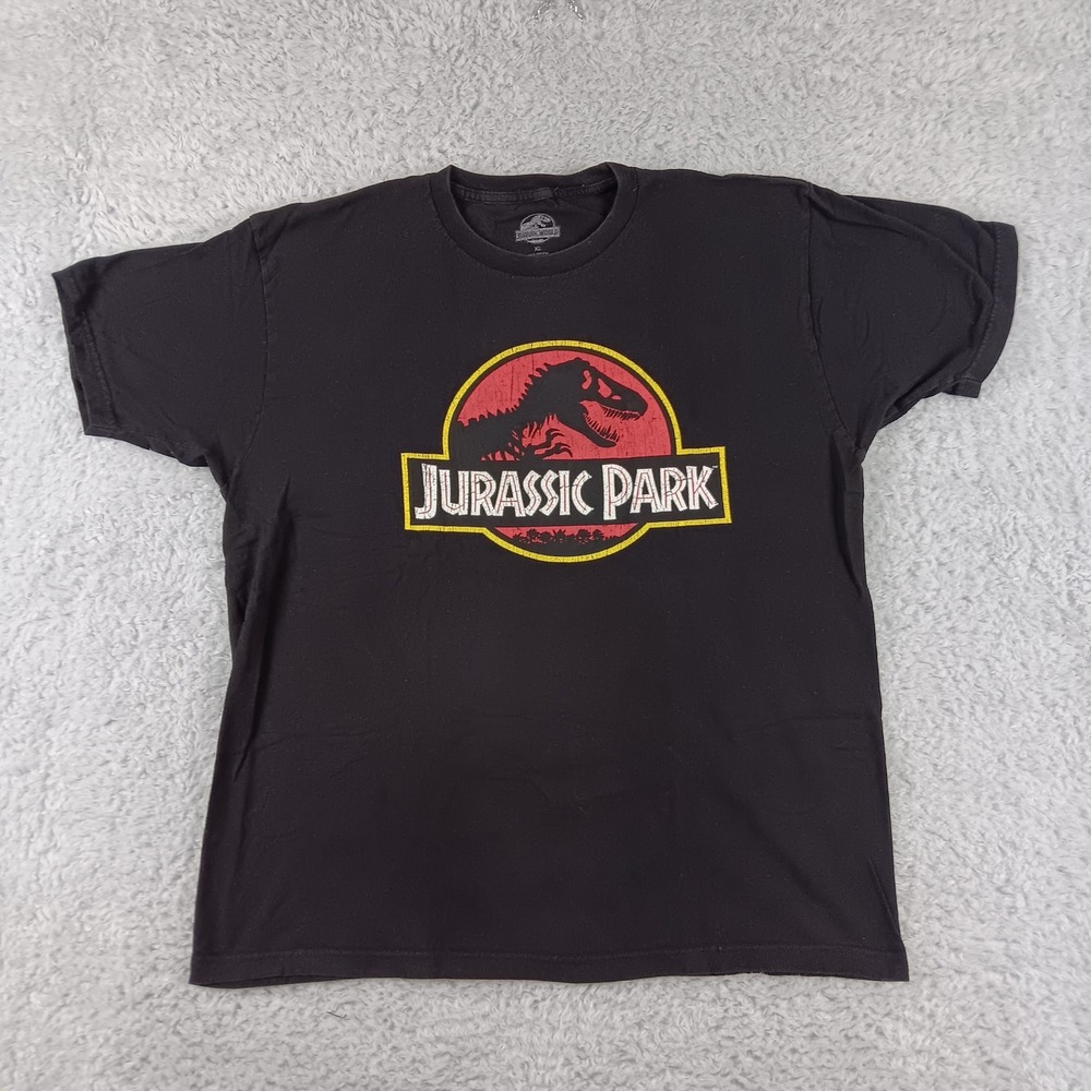 Jurassic Park Graphic T-Shirt Mens XL Black Short Sleeve Movie Logo Tee Cotton